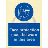 Marine Mandatory Sign: Face Protection Must Be Worn In This Area + Symbol